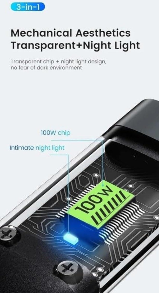 ستارت كابل شحن سريع 3 في 1 بقدرة 100 واط – تايب سي + لايتنينج + مايكرو USB – سلك مجدول متين مع شاشة عرض وLED – طول 1 متر - Image 3